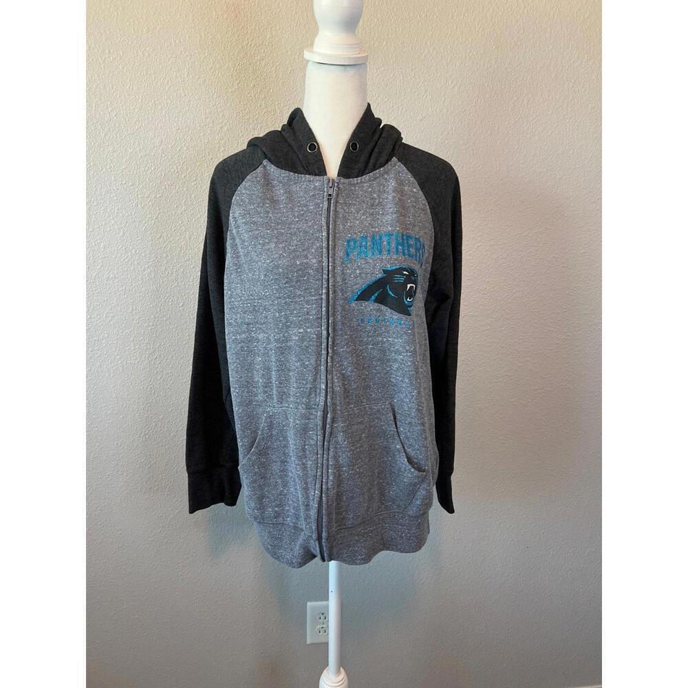 NFL Team Apparel Carolina Panthers Logo Full Zip Hoodie Gray Size Large